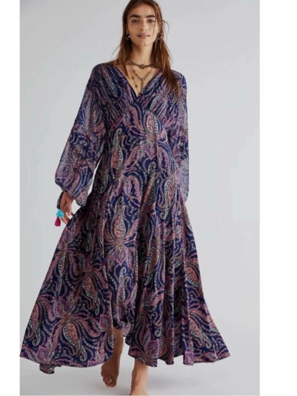 NEW Free People Mirage Paisley Bandana Print Sapphire Combo Maxi Dress 12